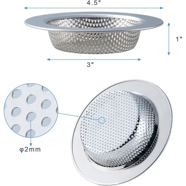 2 stk. vaskesi til de fleste vaskeafløbskurve, opgraderet dobbeltlags sikkert design vaskesi (11,4 cm)