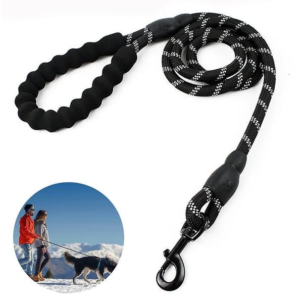 1.5m Strong Dog Leash Extra Heavy Duty Climbing Rope Comfortable Padded Handle - Black