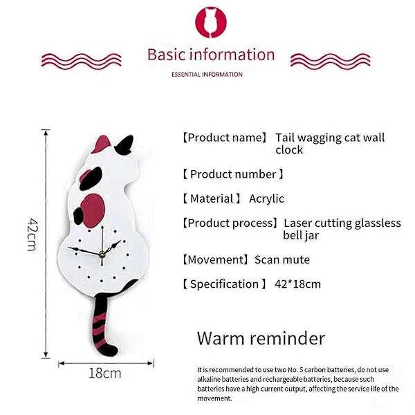 Vit Kat Pendel Vægur, Katte-ur