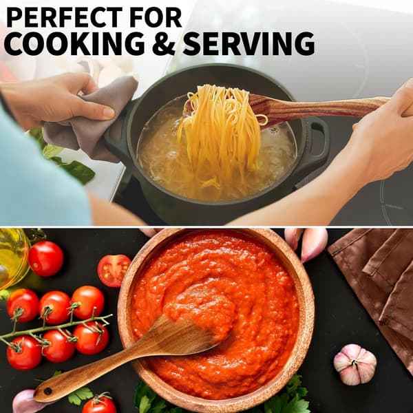 Acacia Wood Kitchen Utensil Set, 6-Piece, Spoon and Spatula Tools with Slotted Spoon and Strainer