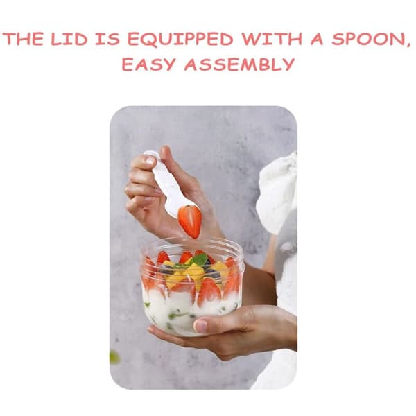 600 ml Portable Lunch Mug Multifunctional Transparent Overnight Oatmeal Container with Lid and Spoon