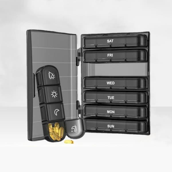Weekly Pill Organizer 4 Times A Day Black 7 Days Travel Capsule Tablet Storage Box Container White White