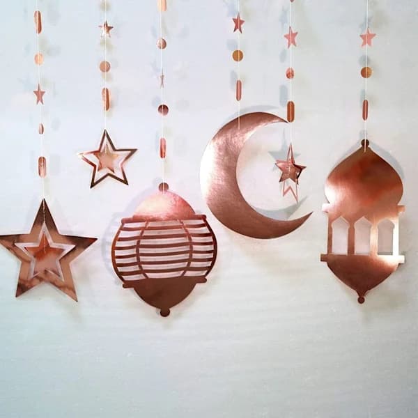 Eid Mubarak Gold Banner Decoration Hanging Star Moon Light