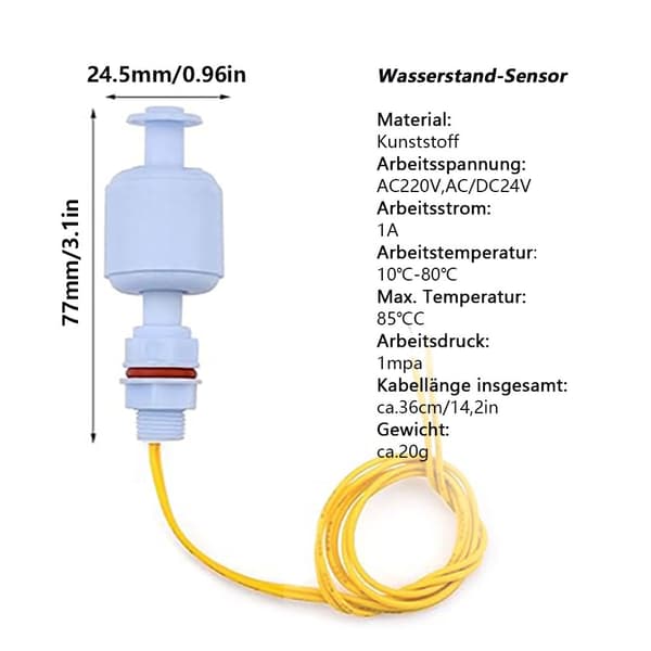 2 stk. vannstandssensorer flottørbryter AC 220V/AC DC 24V for hydroponikk