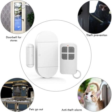 130 dB Wireless Door/Window Sensor – Door and Window Alarm with Remote Control – Easy Installation with Tape
