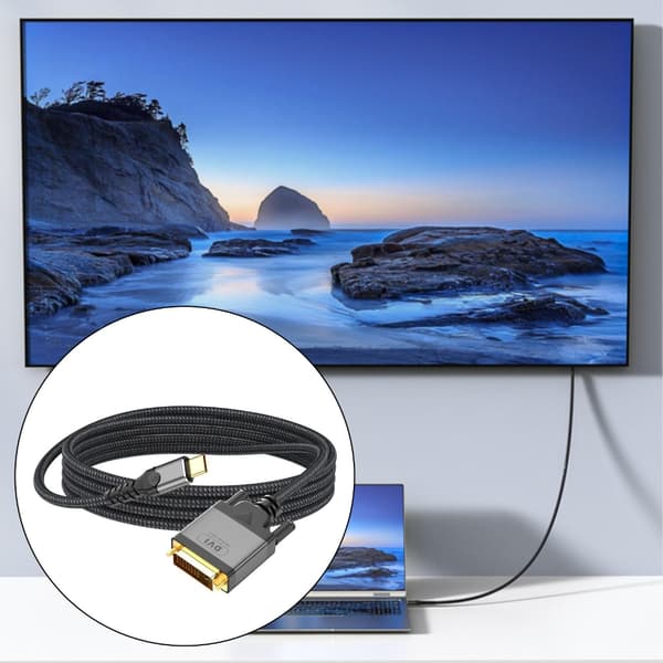 USB C til DVI videooverførselskabel 2m/6,56ft 1080P 60Hz til bærbare computere og telefoner