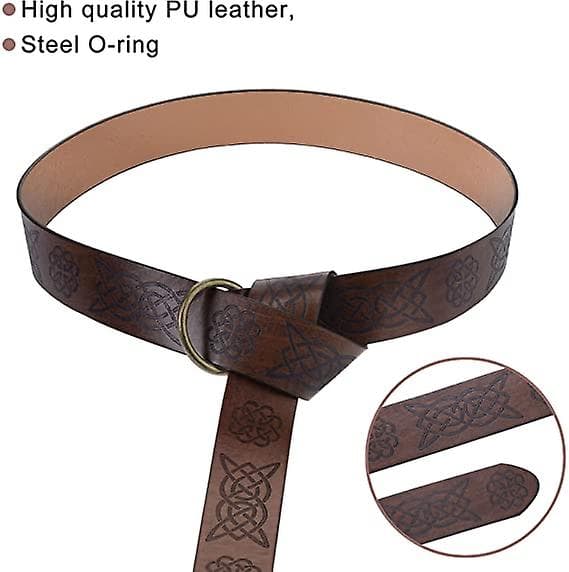 Medeltida Vikingbälte PU-läder O-ring Spänne Renässans Kostymtillbehör