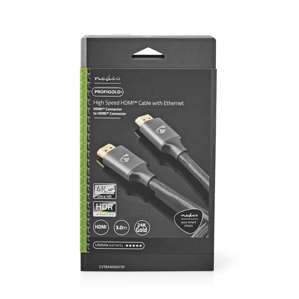 Profigold High Speed HDMI-kaapeli Ethernetillä 4K@60Hz 18 Gbps ARC 3,00 m harmaa Grå