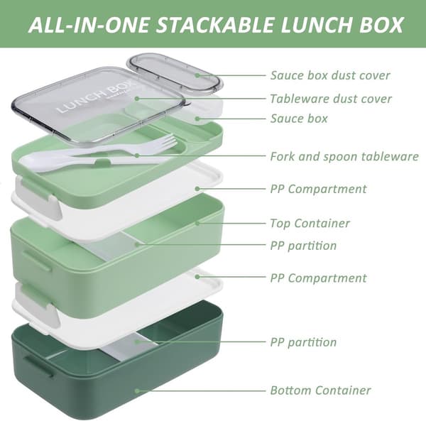 Pink Lunch Box with Compartments - 1600ml Large 2-Layer Container for Adults & Kids - Ideal for Work School Vegetables
