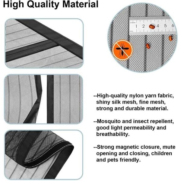 Magnetic mosquito net 70x200cm, powerful magnets, automatic closing, no drilling required, pure grey