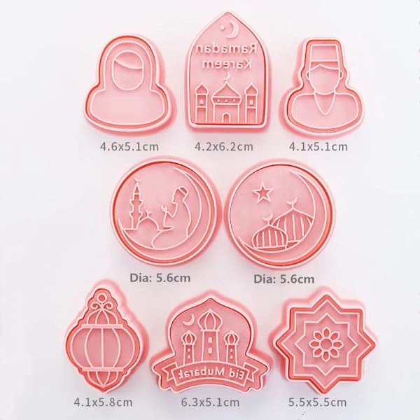 8-pak Kakkeforme Eid Mubarak 3D Kagedejsskærere