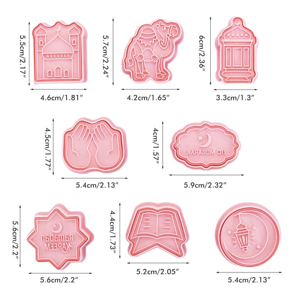 8 stk Eid Kakepynt DIY Kutter 3D-former for Fondant Kake Kjeks Bakverk Fudge Ramadan Festdekorasjon