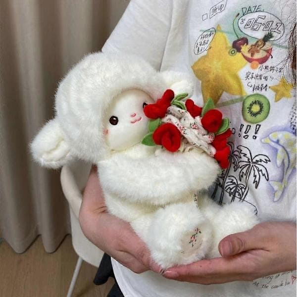 Soft Plush Sheep Doll Anime Rose Hat Plush Toy Creative Magnetic Hugging Lamb Birthday Gift[D] Blue blue