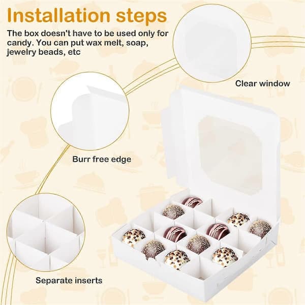 16 Compartment Dessert Box with Window Western Pastry Box Compartment Baking Box for Chocolate Dessert Plate 20pcs