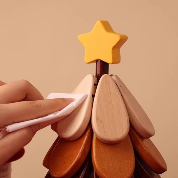 Hot Pot Wooden Trivet Set with Natural Wood Coasters Foldable Christmas Tree Non-Slip and Stackable