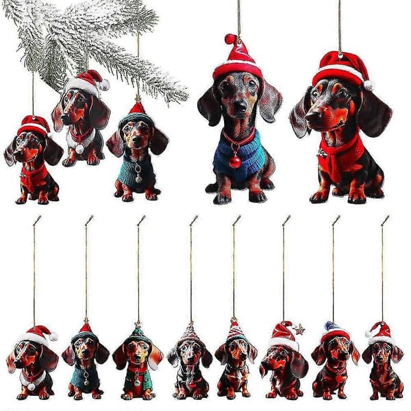 10 stk. Gravhund-figurer i akryl til julepynt