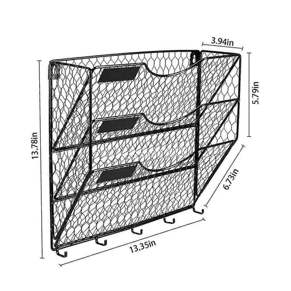 3-Tier Metal Mesh File Organizer Hanging Mail Rack With Hooks Letter Document Magazine Office