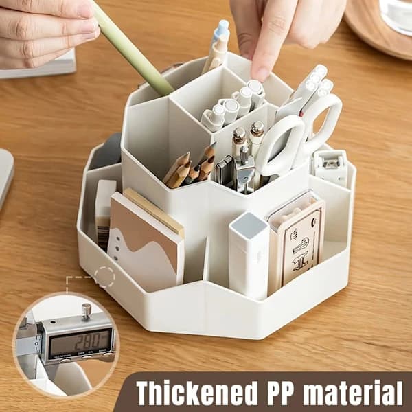 Pennholder, skrivebordsoppbevaring, stor kapasitet 360° roterbar beige