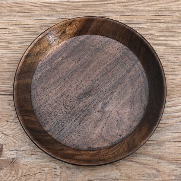 Solid Dark Color Wood Fruit Tray Round Food Serving Tray Tea Desert Cake Plate (15cm)