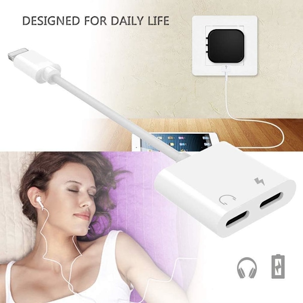 Hovedtelefonstik Adapter til iPhone Adapter Splitter Oplader og Hovedtelefoner til med iPhone 11/XR/XS/X/7/8 Audio og Oplader og Opkald og