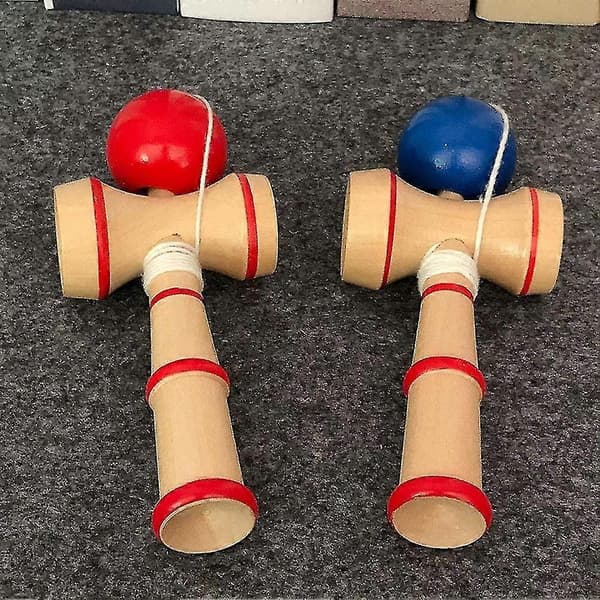 Kendama Klassisk Japansk kop- og boldfærdighedsspil Trælegetøj Rød og Blå 2 stk.