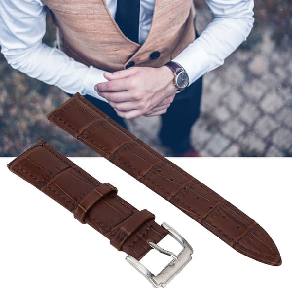 Universal Herr Dam Justerbart PU Läder Klockarmband Ersättning 20mm Brun
