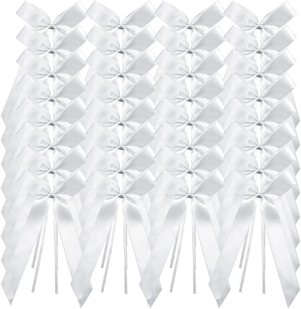 Vita bröllopsbilsrosetter, 50 st bröllopsbilsdekoration, vit satinbilsdekoration, bröllopsbandrosett, bröllopsbilsband, för bröllop, bukett, Chri