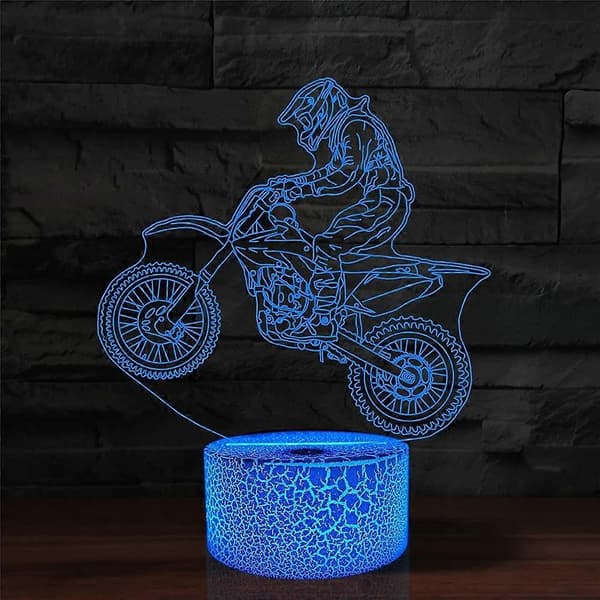 Motocross LED Night Light, 16 Colors Remote Control & Smart Touch Dimmable 3D Illusion Bedside Lamp