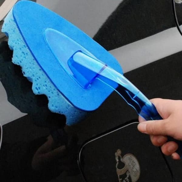 Triangular Sponge Brush with Handle, Wave Design, Car Wash Sponge, Car Wash and Drying Tool for Car Care, Blue
