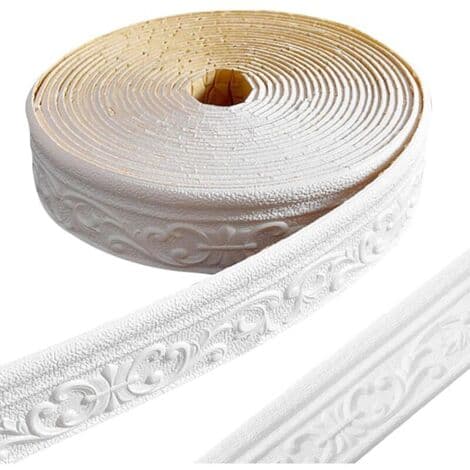 White 3D Self-Adhesive Wall Trim – Waterproof Edge for Corridors and Ceilings – Flexible and Moisture-Resistant XPE Foam