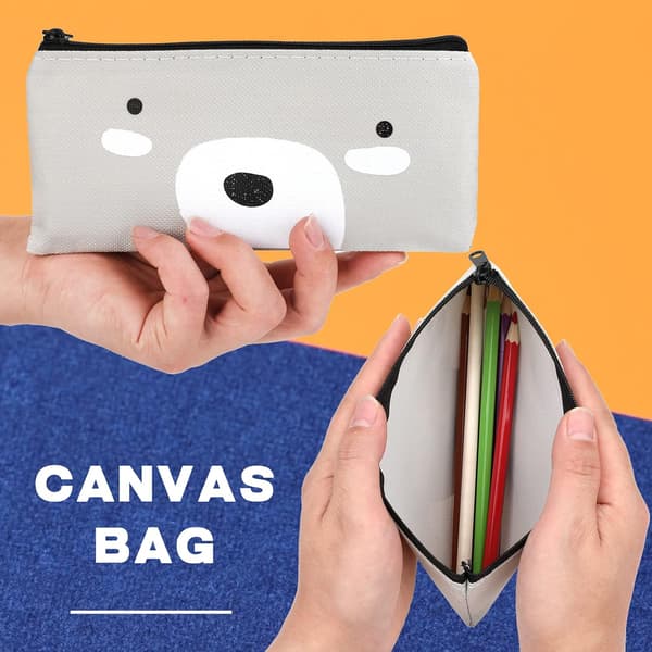 Kawaii pencil case in canvas, 2 pcs, 20x10 cm