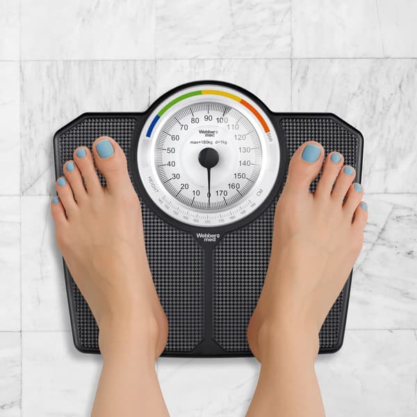 Mekanisk badevægt med BMI, 180 kg kapacitet, sort