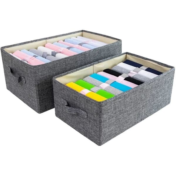 Storage Boxes for Clothes, Woven Storage Basket for Clothes and Books - Grey L