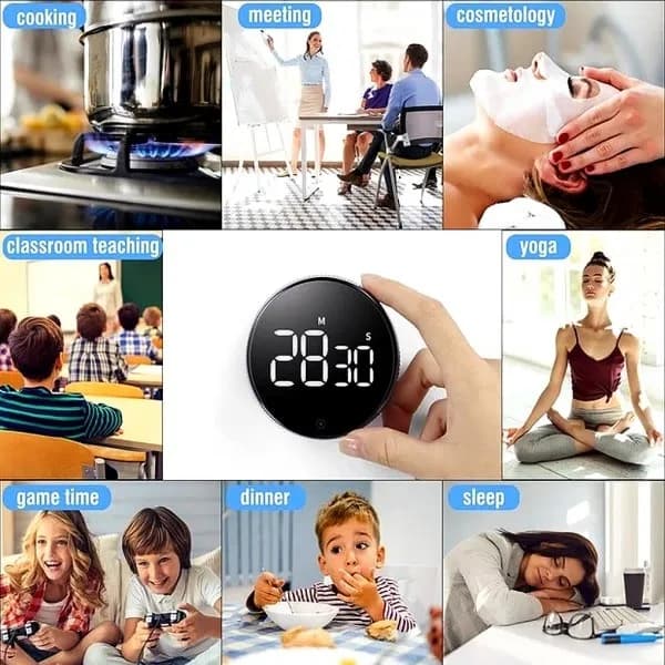 Rund roterende digital tidtaker Stoppeklokke LED 99 minutter 59 sekunder