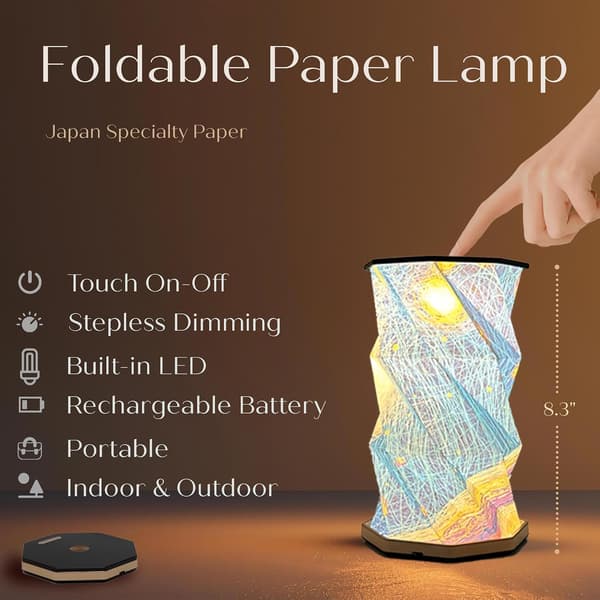 Van Gogh Stjernenatt Roterende Lys Origami Nattlampe Sammenleggbar Skrivebordsdekorasjon