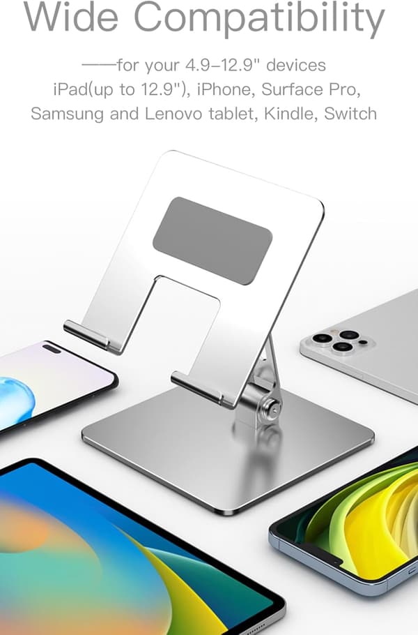 Aluminium Tablet Stand, Adjustable, Foldable, for Desk, Compatible with iPad Pro and Other 4.9 \"-12.9 \" Devices