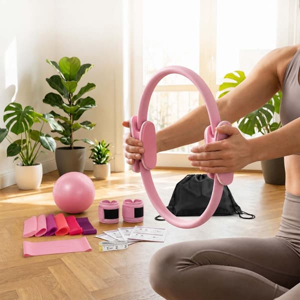 Pilatesset, 13-delars kit med band och vikter - Rosa