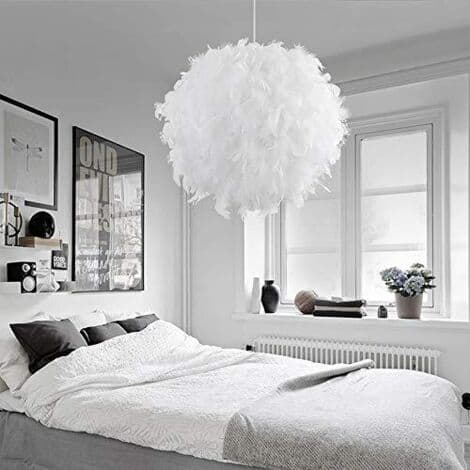 30 cm loftlampe, hvid fjerlysekrone, pendel til soveværelse