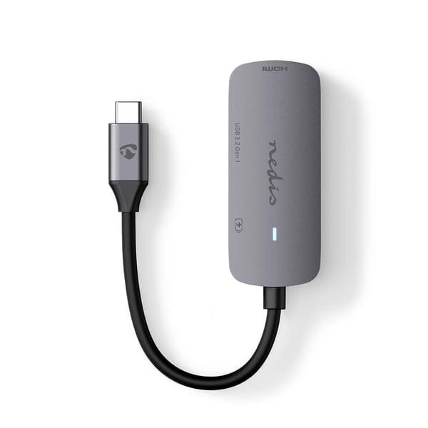 USB-moniporttisovitin USB 3.2 Gen 1 USB-C HDMI USB-A USB-C 5 Gbps 0,10 m harmaa Grå