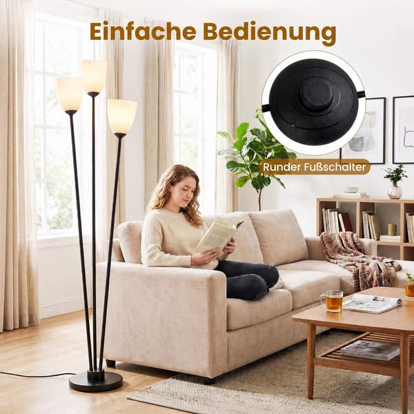 Sort gulvlampe med 3 akrylskærme, 153 cm