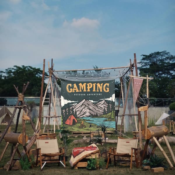 Camping hængende stofbaggrund, ins stil hængende stof