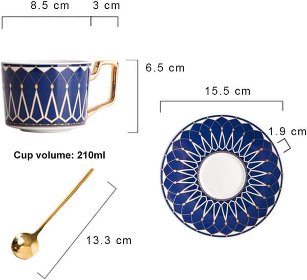 220 ml elegant keramiskt tekopp och fat set, kaffekopp för eftermiddagste - geometriskt mönster