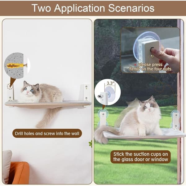 Foldable Cat Window Perch Hammock with 4 Suction Cups for Glass Windows and Walls Large Grey Sturdy Frame Compatible with Most Brands