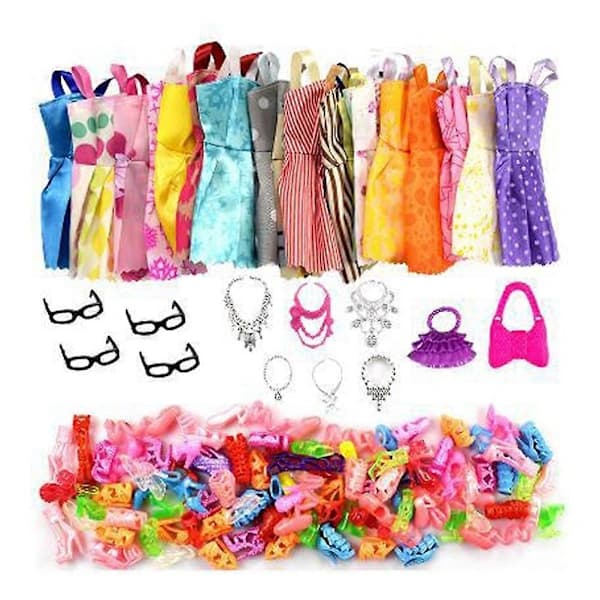 32 st Dockkläder Set med Docktillbehör, Skor, Halsband, Glasögon och Väskor för 28-30 cm Dockor