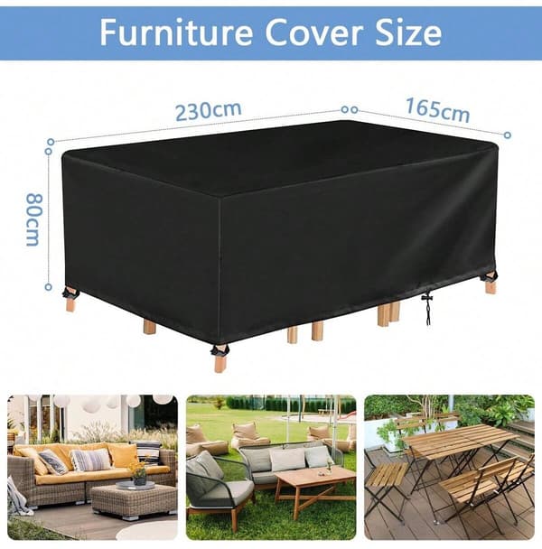 Garden Furniture Protective Cover - Rectangular Table Protective Cover - Garden Sofa Protective Cover - Black - 230 x 165 x 80 cm
