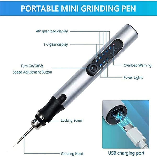 Professional USB Adapter 30-bit Engraving Pen, Cordless Rechargeable Engraving Pen, Engraving Tool for Metal