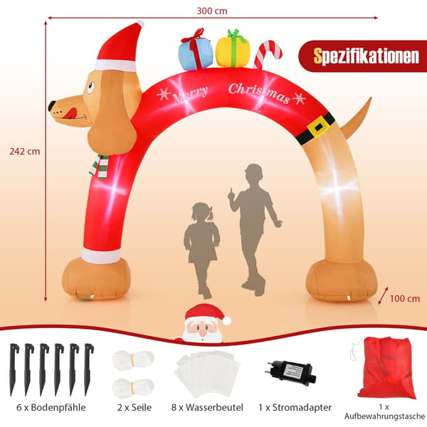 Oppustelig jule-gravhundebue med LED-lys, 242 cm