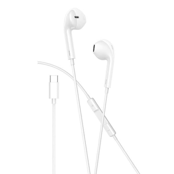 USB-C ørepropper for Samsung iPhone 15, 16 og mobil med USB-C kontakt Hvit