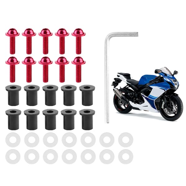 10 pcs Motorcycle Windshield Bolts Nuts Washers Universal Motorcycle Fairing Mounting Kit Red