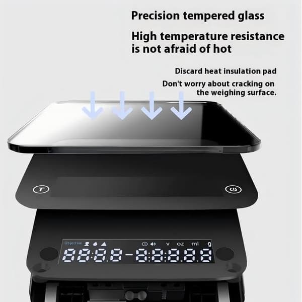 Mini Kaffevægt 2025 Model, Hærdet Glas, Genopladelig Espressovægt med Timer, Gravitationssensor, 2kg/0.1g